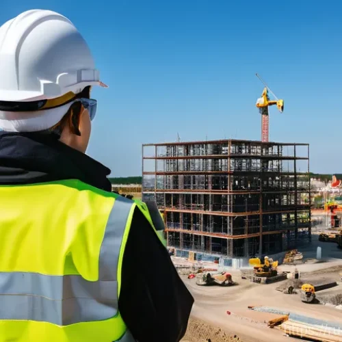 Home 26 건설안전기사 시험 합격 후기 - **Modern Construction Site Safety Monitoring with Technology**
"A wide-angle, vibrant shot of a ...