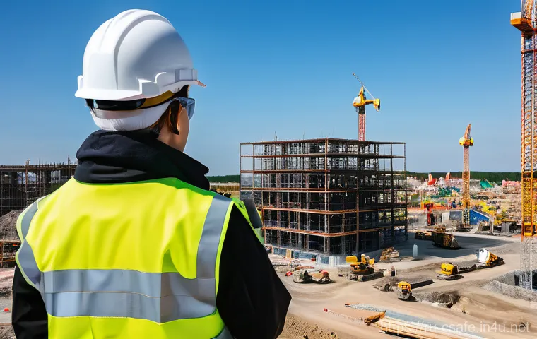 건설안전기사 시험 합격 후기 - **Modern Construction Site Safety Monitoring with Technology**
"A wide-angle, vibrant shot of a ...