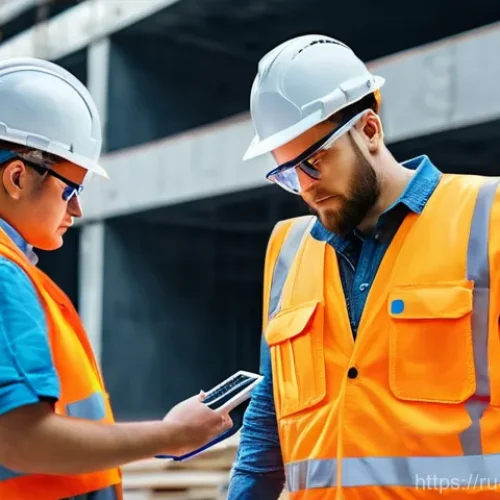 Home 25 건설안전기사와 관련된 최신 뉴스 - **Prompt:** A group of construction workers on a modern, high-tech building site in a bustling Russi...