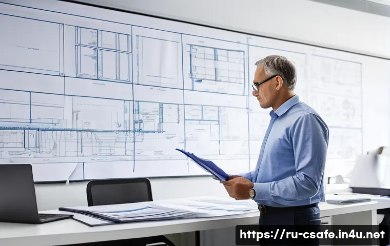 건설안전 관리자의 주요 업무 - **Prompt:** A highly detailed image of a male safety engineer, approximately 45-55 years old, with a...