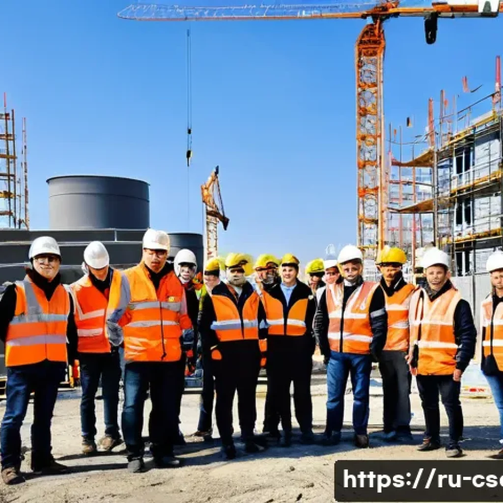 건설안전기사 자격증으로 강의 및 교육 사업 - A professional construction safety training session on a busy construction site in Russia, featuring...