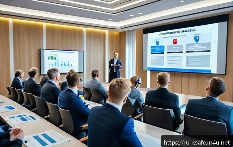 건설안전기사와 관련된 네트워크 만들기 - A professional construction safety seminar scene set in a modern conference room in Moscow, featurin...