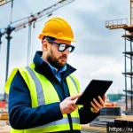 Home 21 건설안전기사로 성공한 전문가 인터뷰 - A professional construction safety specialist conducting a site inspection on a modern Russian const...