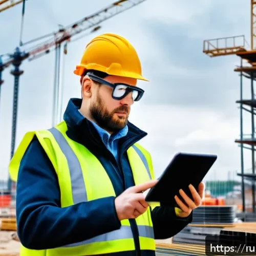 Home 33 건설안전기사로 성공한 전문가 인터뷰 - A professional construction safety specialist conducting a site inspection on a modern Russian const...