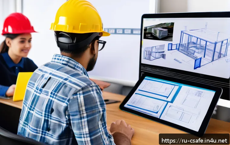 건설안전기사 시험 대비 온라인 자료 찾기 - A modern online learning environment focused on construction safety, featuring a diverse group of ad...