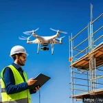 Home 23 건설안전기사 자격증의 미래 전망 - A modern construction site scene featuring a professional safety engineer operating a drone equipped...