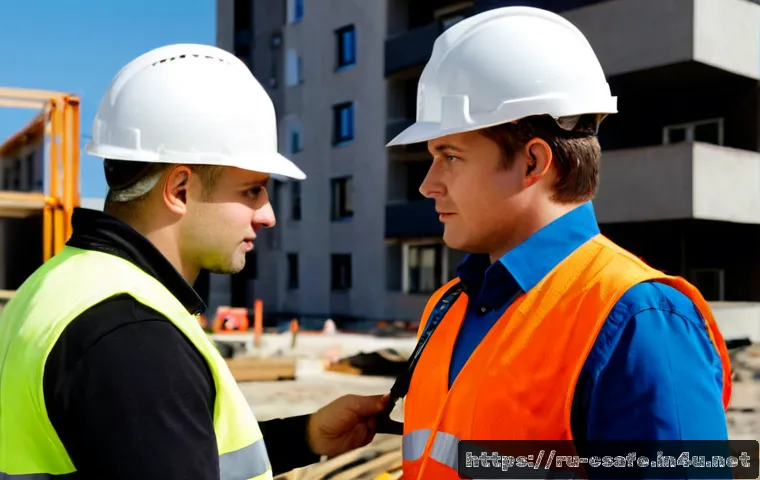 Home 17 건설안전기사 자격증으로 일자리 찾는 법 - Photorealistic Russian construction safety professional in a clean hard hat and high-visibility vest...