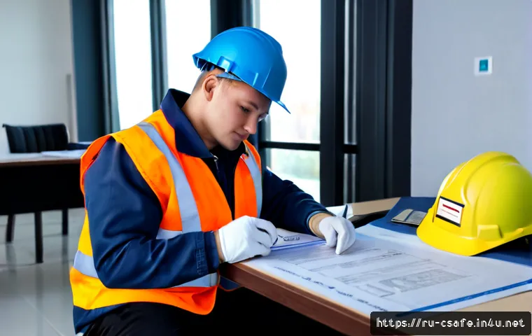 건설안전기사 NCS 기반 실기 공부법 - Photorealistic study scene for a Russian construction safety certification practical exam, focused a...